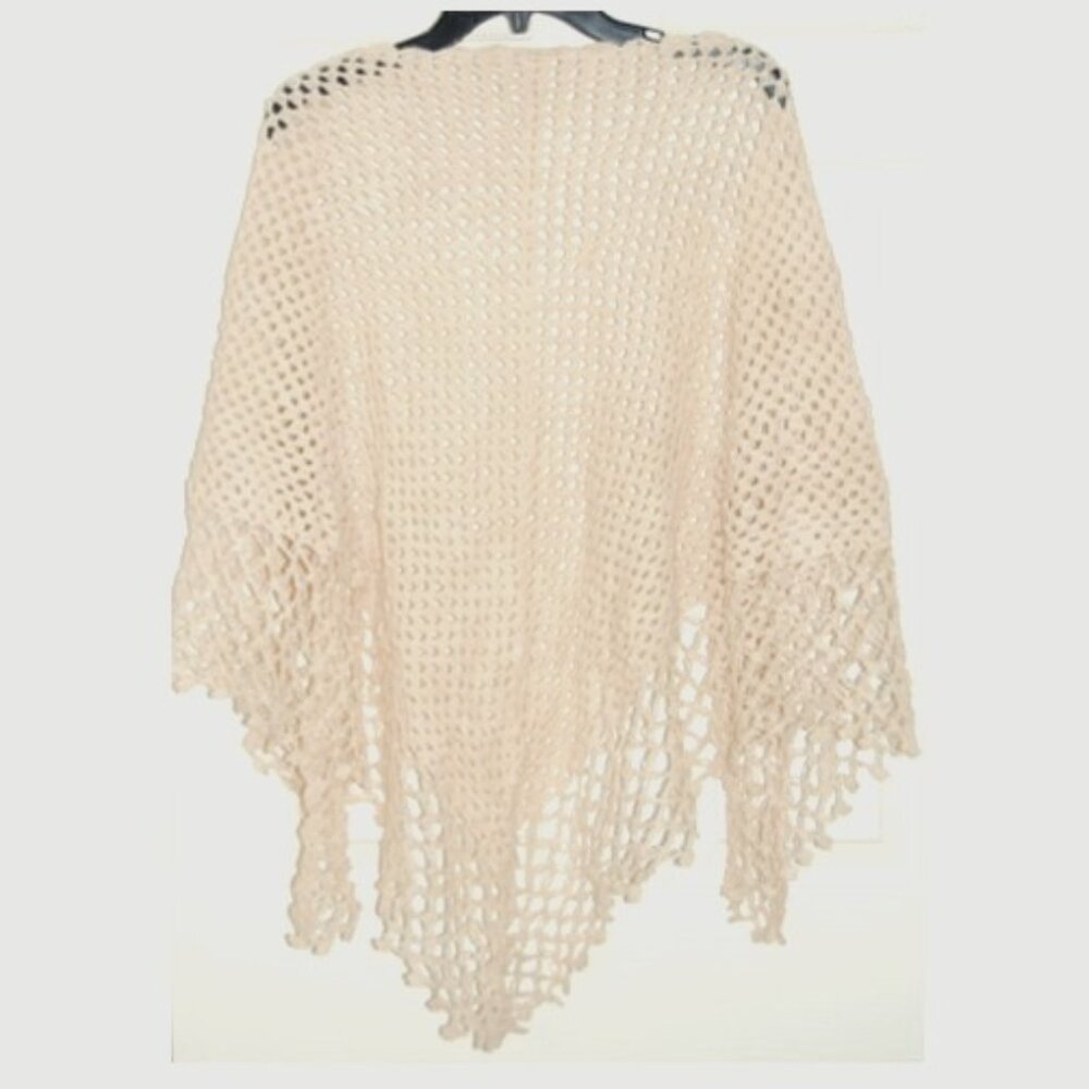 NEW Handmade Crochet Triangular Shawl, Salmon Beige Color, L=71" with 33" Drop